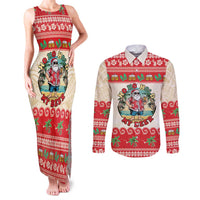 Mele Kalikimaka Hawaii Couples Matching Tank Maxi Dress and Long Sleeve Button Shirt Funny Beer-Loving Santa Hawaiian Tropical - Polynesian Pride