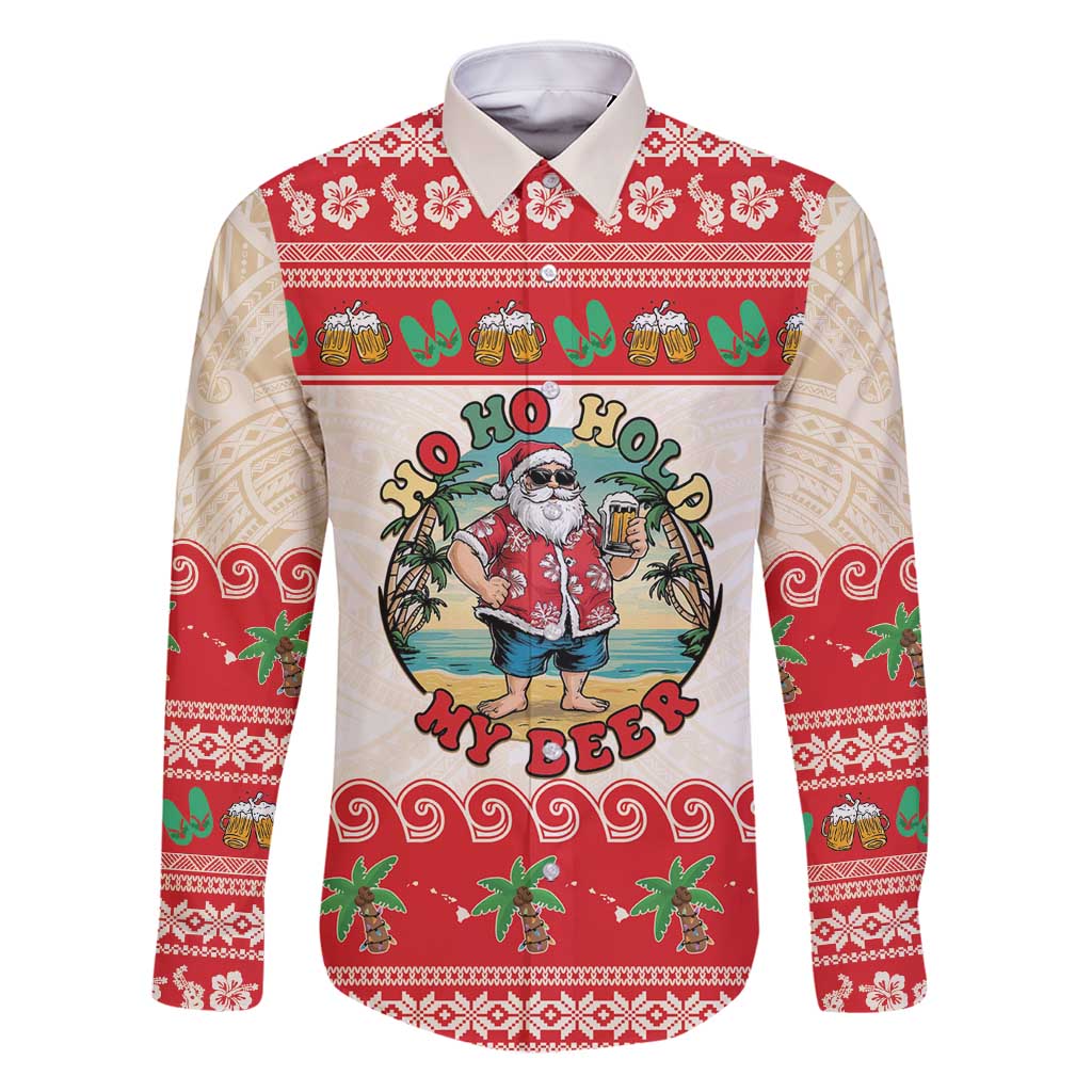 Mele Kalikimaka Hawaii Family Matching Long Sleeve Bodycon Dress and Hawaiian Shirt Funny Beer-Loving Santa Hawaiian Tropical - Polynesian Pride