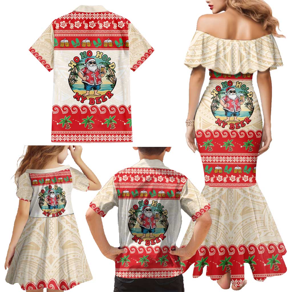 Mele Kalikimaka Hawaii Family Matching Mermaid Dress and Hawaiian Shirt Funny Beer-Loving Santa Hawaiian Tropical - Polynesian Pride