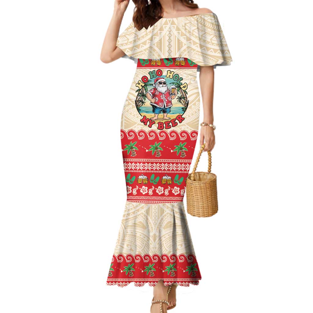Mele Kalikimaka Hawaii Family Matching Mermaid Dress and Hawaiian Shirt Funny Beer-Loving Santa Hawaiian Tropical - Polynesian Pride