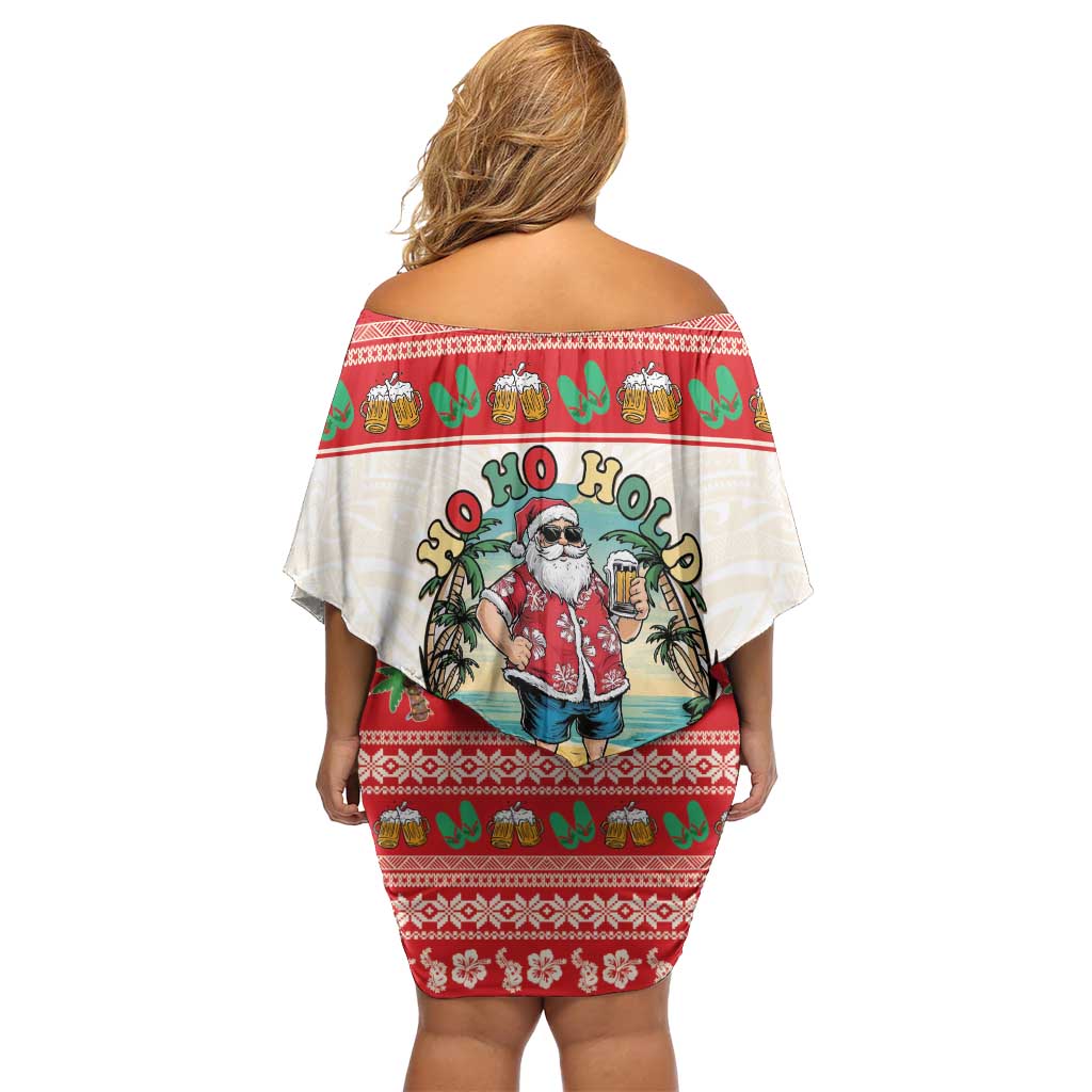 Mele Kalikimaka Hawaii Family Matching Off Shoulder Short Dress and Hawaiian Shirt Funny Beer-Loving Santa Hawaiian Tropical - Polynesian Pride