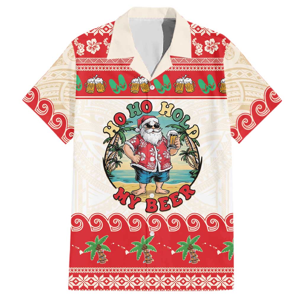 Mele Kalikimaka Hawaii Family Matching Puletasi and Hawaiian Shirt Funny Beer-Loving Santa Hawaiian Tropical LT14 Dad's Shirt - Short Sleeve Red - Polynesian Pride