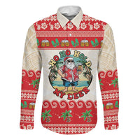 Mele Kalikimaka Hawaii Family Matching Puletasi and Hawaiian Shirt Funny Beer-Loving Santa Hawaiian Tropical LT14 Dad's Shirt - Long Sleeve Red - Polynesian Pride