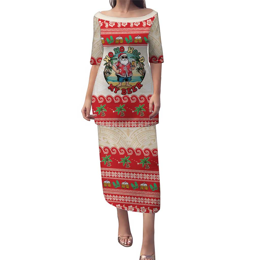 Mele Kalikimaka Hawaii Family Matching Puletasi and Hawaiian Shirt Funny Beer-Loving Santa Hawaiian Tropical LT14 Mom's Dress Red - Polynesian Pride