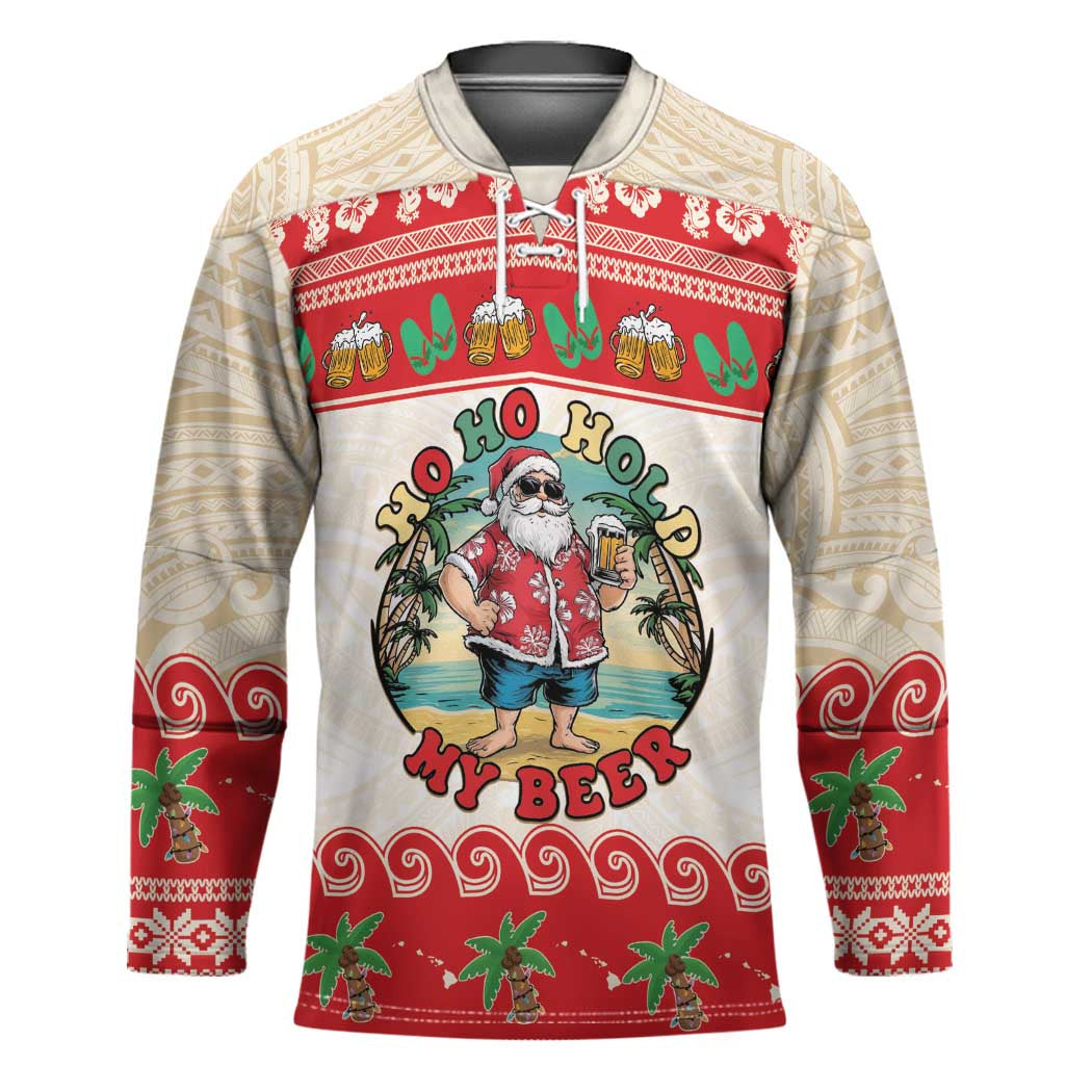 Mele Kalikimaka Hawaii Hockey Jersey Funny Beer-Loving Santa Hawaiian Tropical - Polynesian Pride