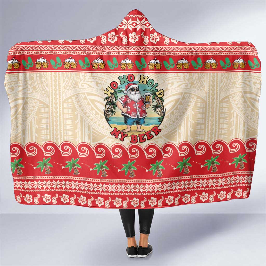 Mele Kalikimaka Hawaii Hooded Blanket Funny Beer-Loving Santa Hawaiian Tropical - Polynesian Pride
