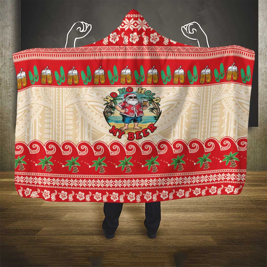 Mele Kalikimaka Hawaii Hooded Blanket Funny Beer-Loving Santa Hawaiian Tropical - Polynesian Pride