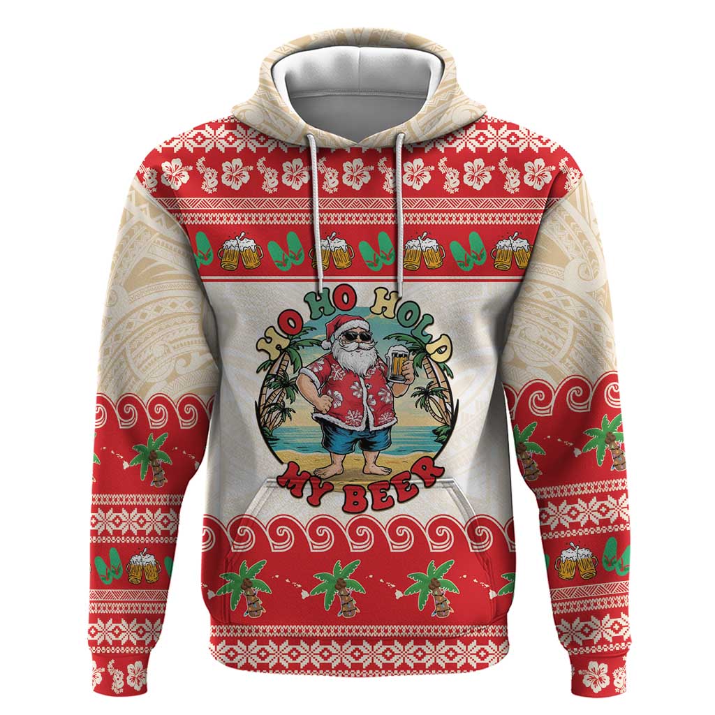 Mele Kalikimaka Hawaii Hoodie Funny Beer-Loving Santa Hawaiian Tropical - Polynesian Pride