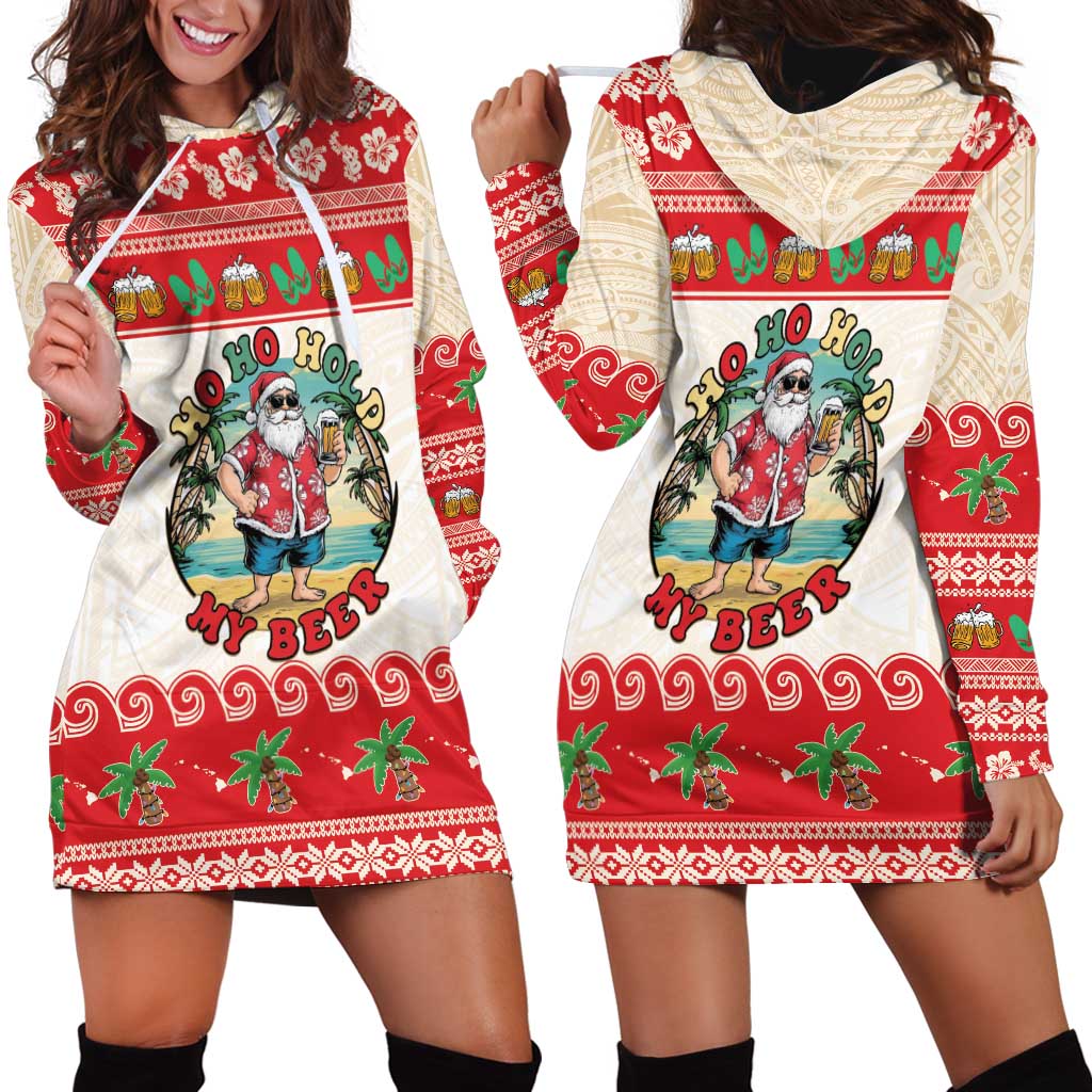 Mele Kalikimaka Hawaii Hoodie Dress Funny Beer-Loving Santa Hawaiian Tropical - Polynesian Pride