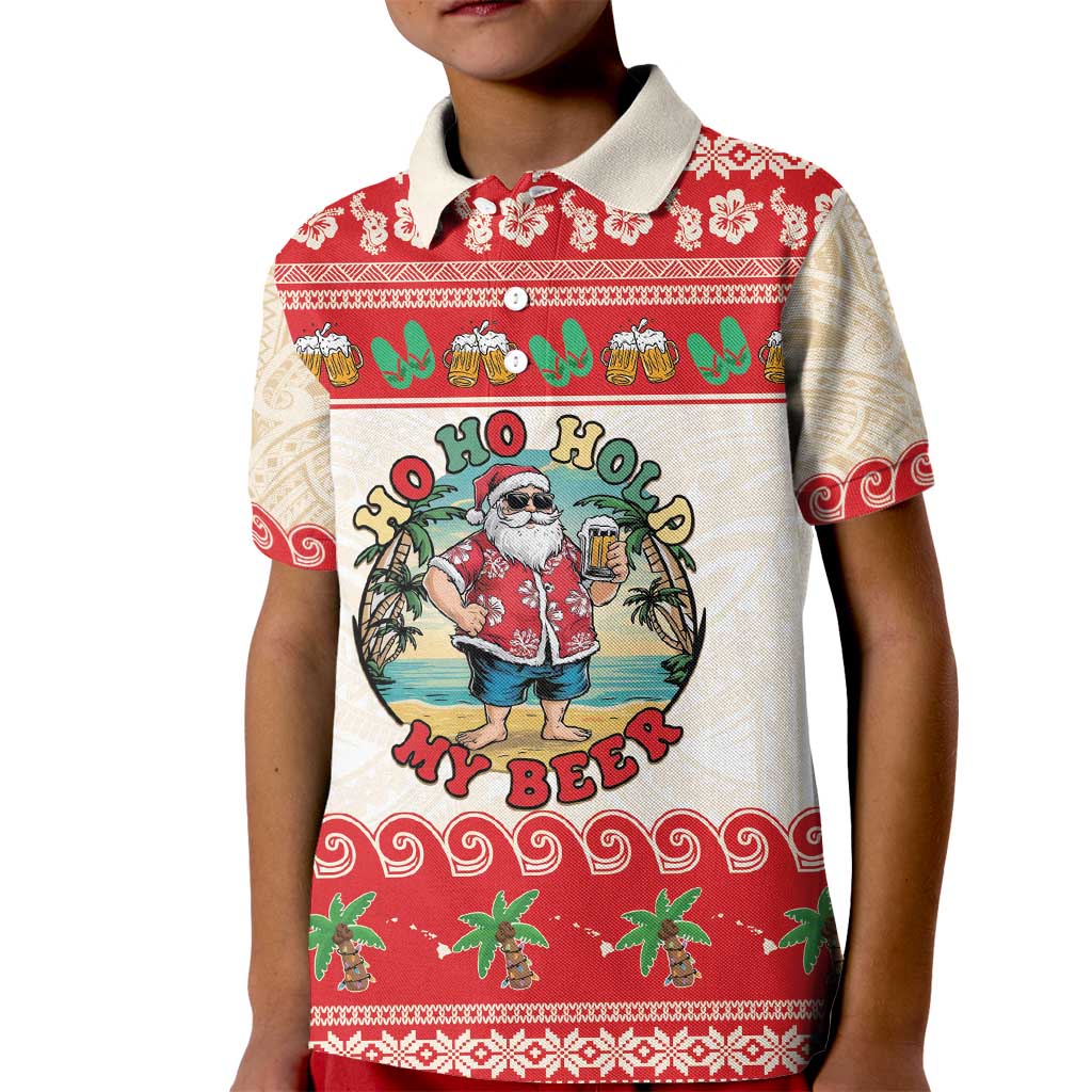 Mele Kalikimaka Hawaii Kid Polo Shirt Funny Beer-Loving Santa Hawaiian Tropical - Polynesian Pride
