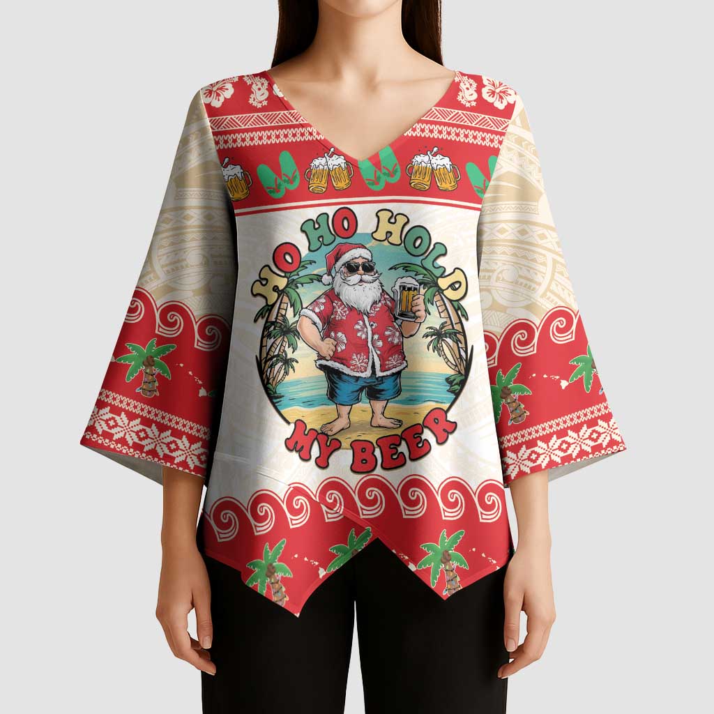 Mele Kalikimaka Hawaii Kimono Sleeve Blouse Funny Beer-Loving Santa Hawaiian Tropical - Polynesian Pride