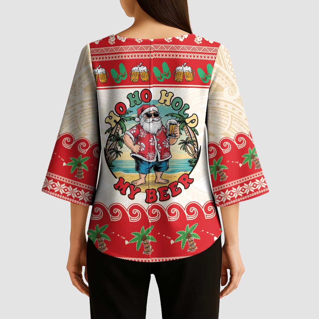 Mele Kalikimaka Hawaii Kimono Sleeve Blouse Funny Beer-Loving Santa Hawaiian Tropical - Polynesian Pride