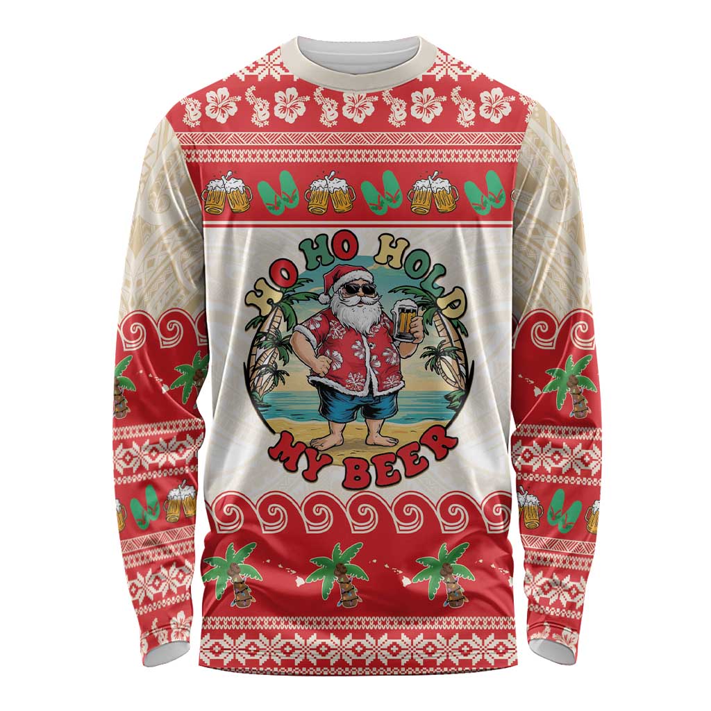 Mele Kalikimaka Hawaii Long Sleeve Shirt Funny Beer-Loving Santa Hawaiian Tropical - Polynesian Pride