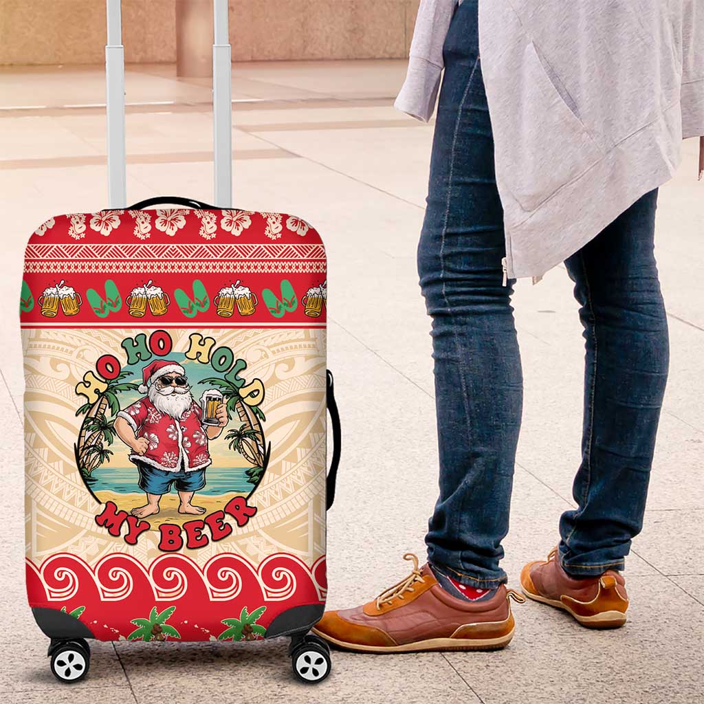 Mele Kalikimaka Hawaii Luggage Cover Funny Beer-Loving Santa Hawaiian Tropical - Polynesian Pride