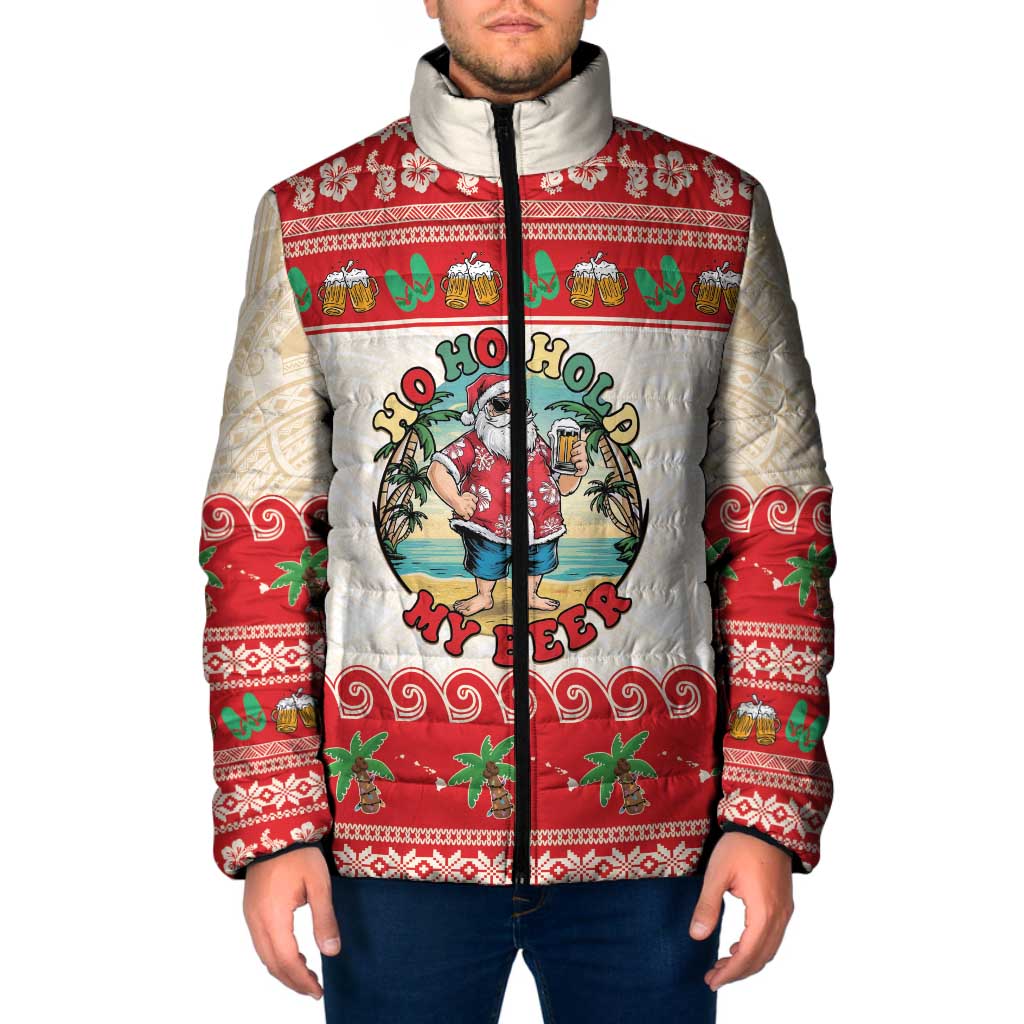 Mele Kalikimaka Hawaii Padded Jacket Funny Beer-Loving Santa Hawaiian Tropical - Polynesian Pride