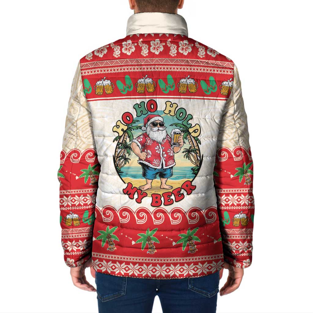 Mele Kalikimaka Hawaii Padded Jacket Funny Beer-Loving Santa Hawaiian Tropical - Polynesian Pride