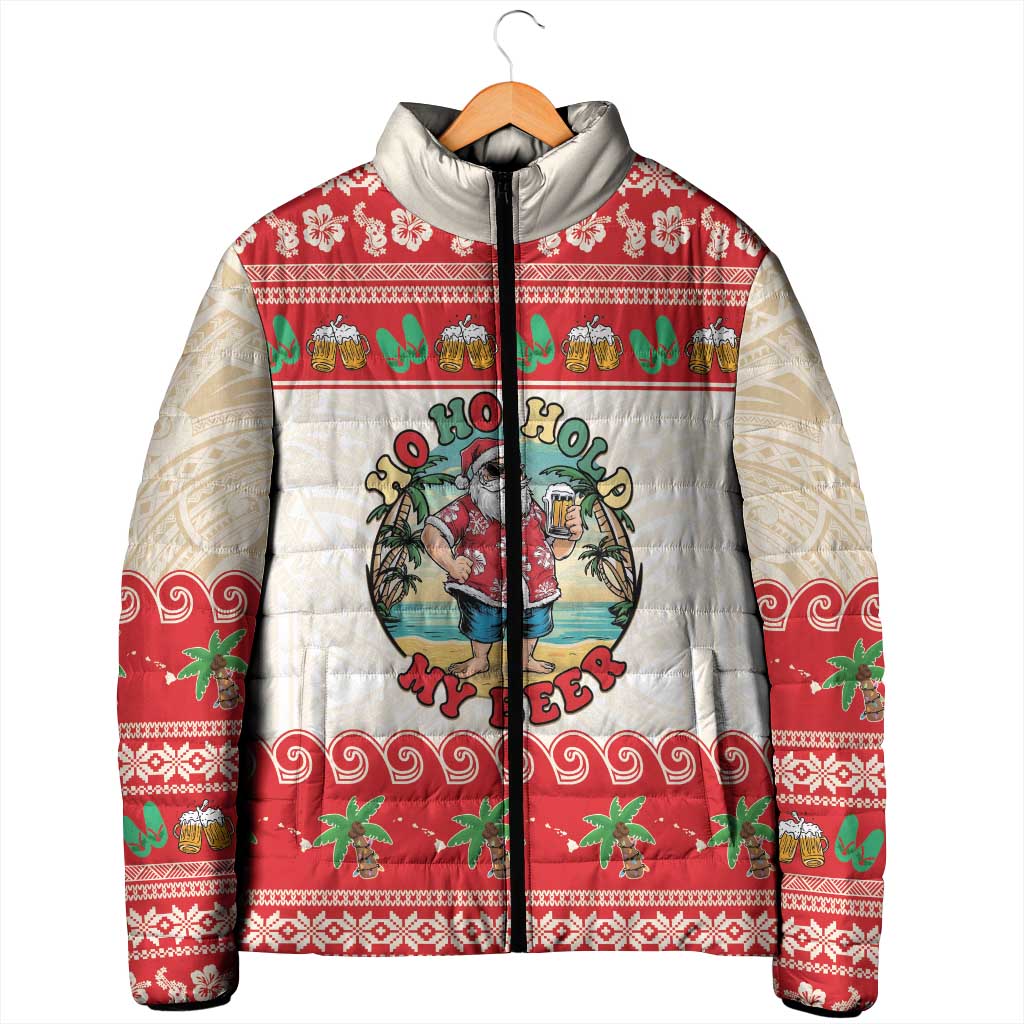 Mele Kalikimaka Hawaii Padded Jacket Funny Beer-Loving Santa Hawaiian Tropical - Polynesian Pride