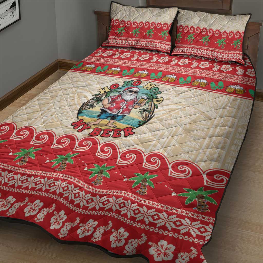 Mele Kalikimaka Hawaii Quilt Bed Set Funny Beer-Loving Santa Hawaiian Tropical - Polynesian Pride