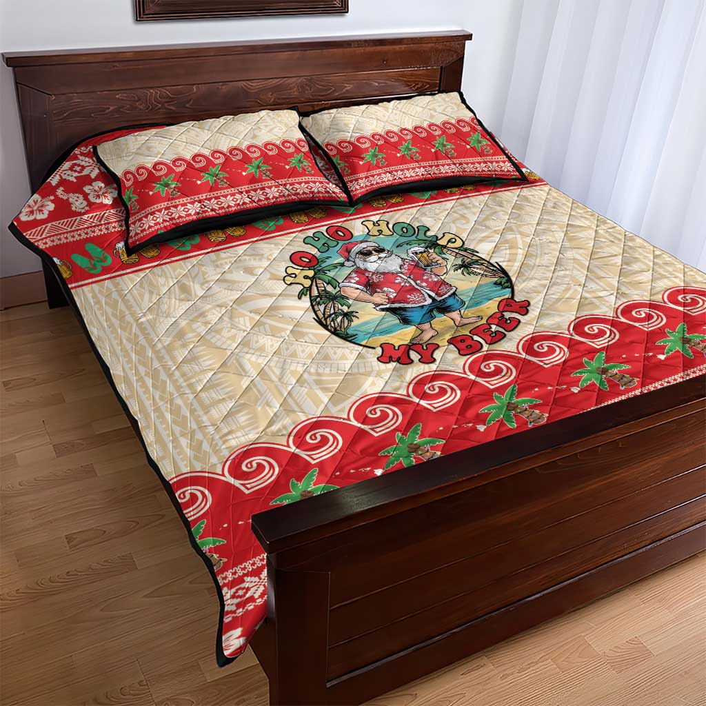 Mele Kalikimaka Hawaii Quilt Bed Set Funny Beer-Loving Santa Hawaiian Tropical - Polynesian Pride
