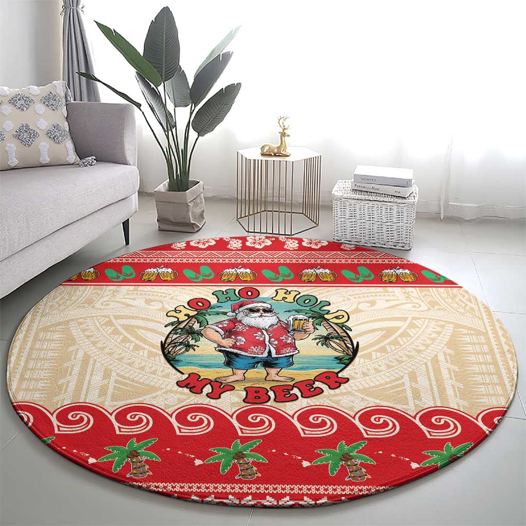 Mele Kalikimaka Hawaii Round Carpet Funny Beer-Loving Santa Hawaiian Tropical - Polynesian Pride