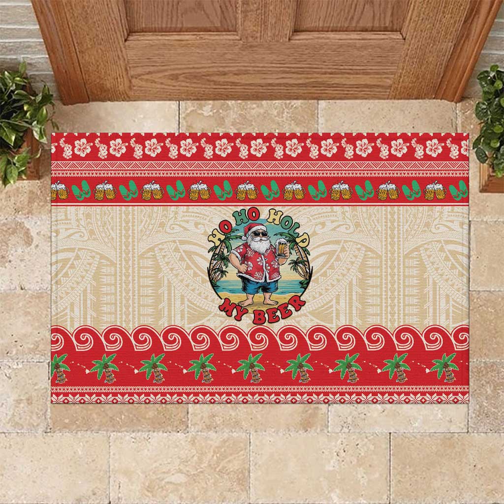 Mele Kalikimaka Hawaii Rubber Doormat Funny Beer-Loving Santa Hawaiian Tropical - Polynesian Pride