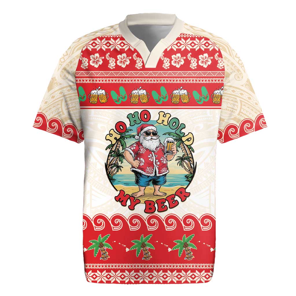 Mele Kalikimaka Hawaii Rugby Jersey Funny Beer-Loving Santa Hawaiian Tropical - Polynesian Pride