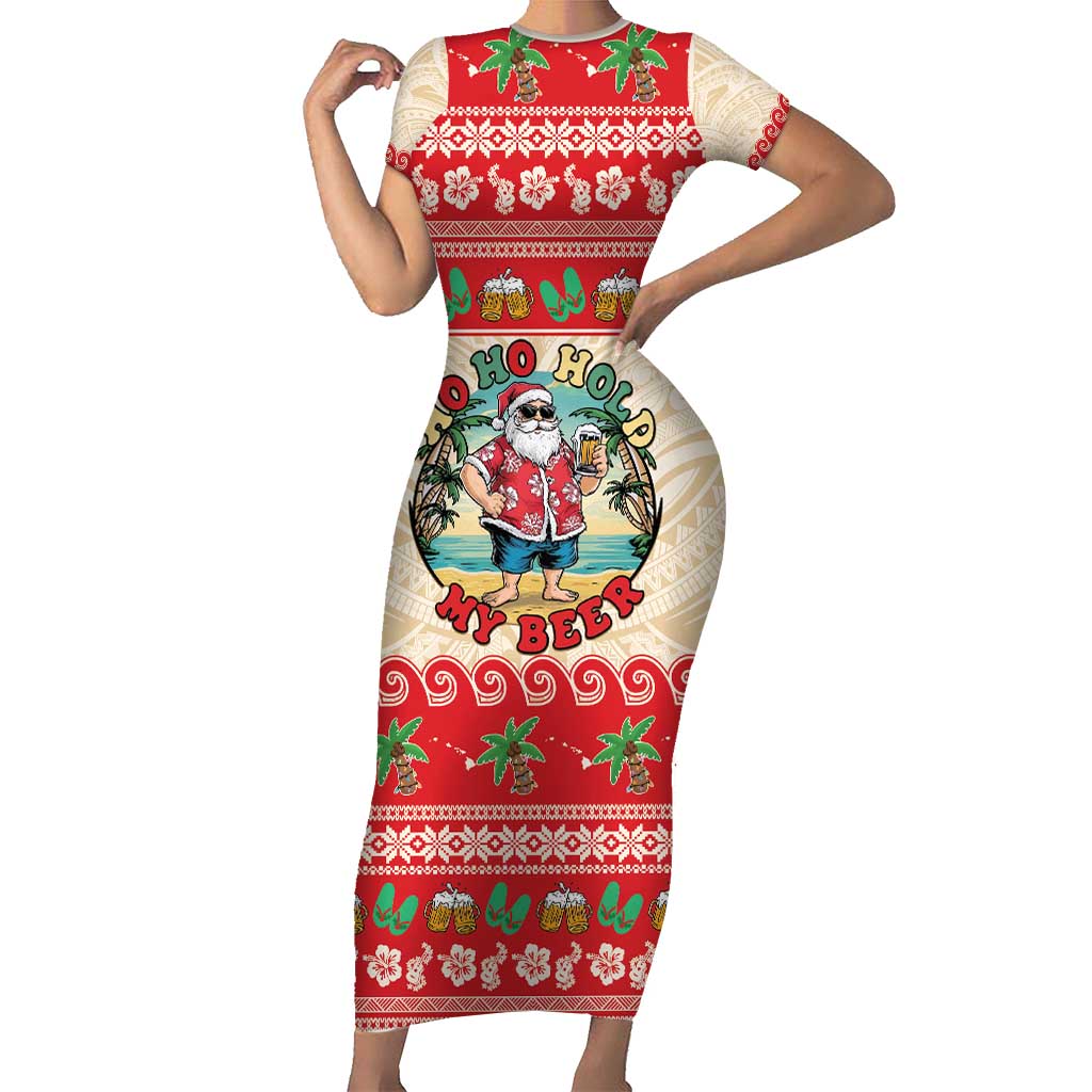 Mele Kalikimaka Hawaii Short Sleeve Bodycon Dress Funny Beer-Loving Santa Hawaiian Tropical - Polynesian Pride