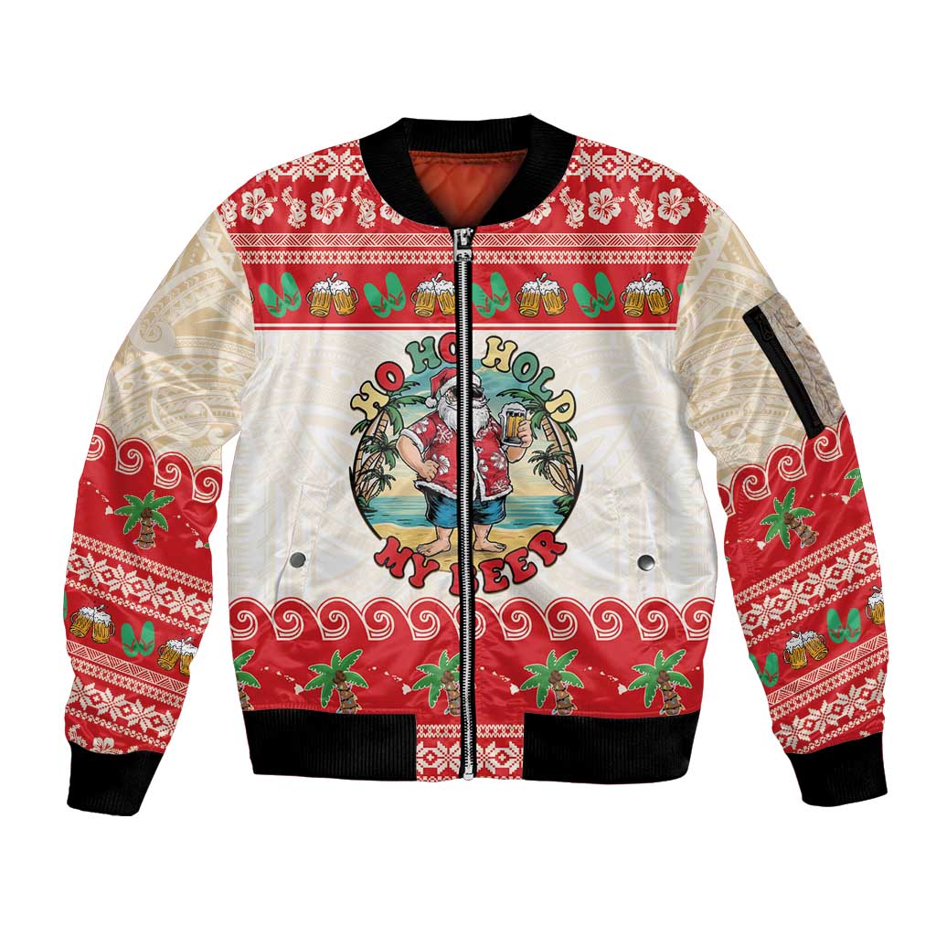 Mele Kalikimaka Hawaii Sleeve Zip Bomber Jacket Funny Beer-Loving Santa Hawaiian Tropical - Polynesian Pride