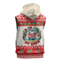 Mele Kalikimaka Hawaii Sleeveless Hoodie Funny Beer-Loving Santa Hawaiian Tropical - Polynesian Pride