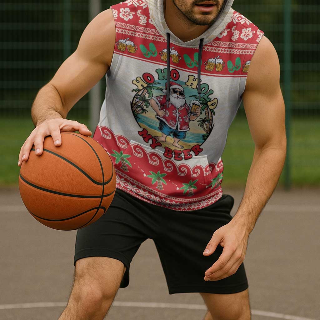 Mele Kalikimaka Hawaii Sleeveless Hoodie Funny Beer-Loving Santa Hawaiian Tropical - Polynesian Pride