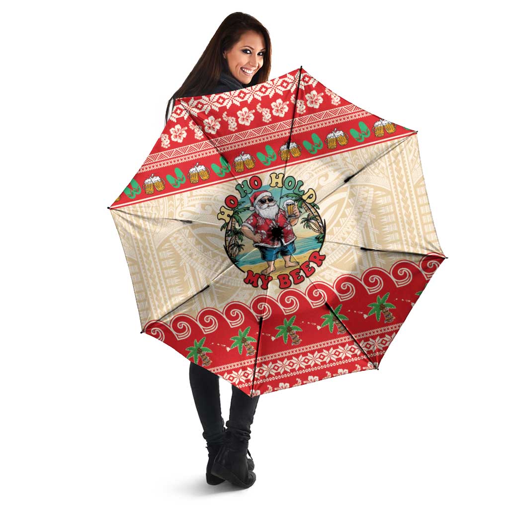 Mele Kalikimaka Hawaii Umbrella Funny Beer-Loving Santa Hawaiian Tropical - Polynesian Pride