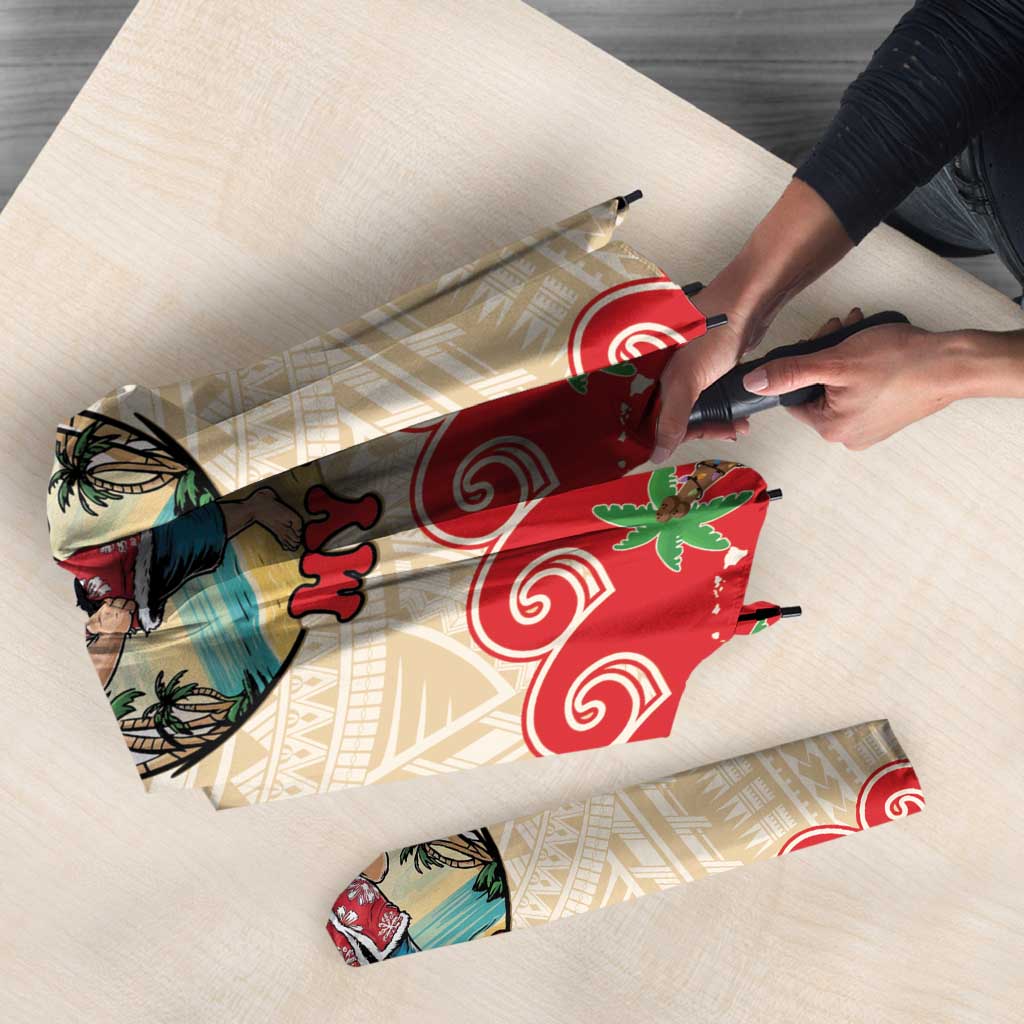 Mele Kalikimaka Hawaii Umbrella Funny Beer-Loving Santa Hawaiian Tropical - Polynesian Pride