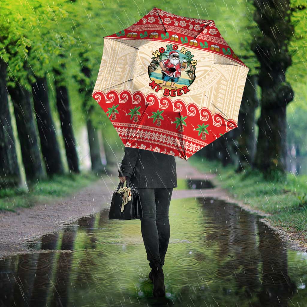 Mele Kalikimaka Hawaii Umbrella Funny Beer-Loving Santa Hawaiian Tropical - Polynesian Pride