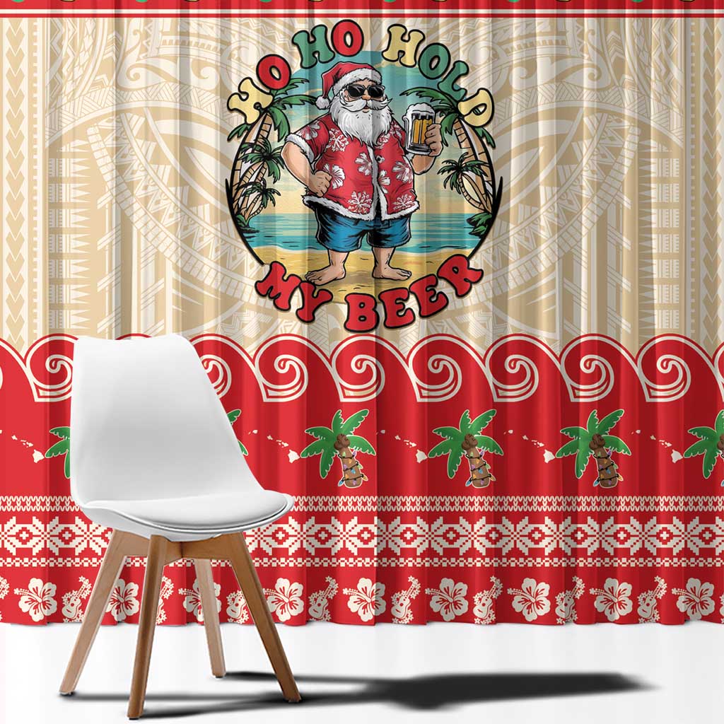 Mele Kalikimaka Hawaii Window Curtain Funny Beer-Loving Santa Hawaiian Tropical - Polynesian Pride