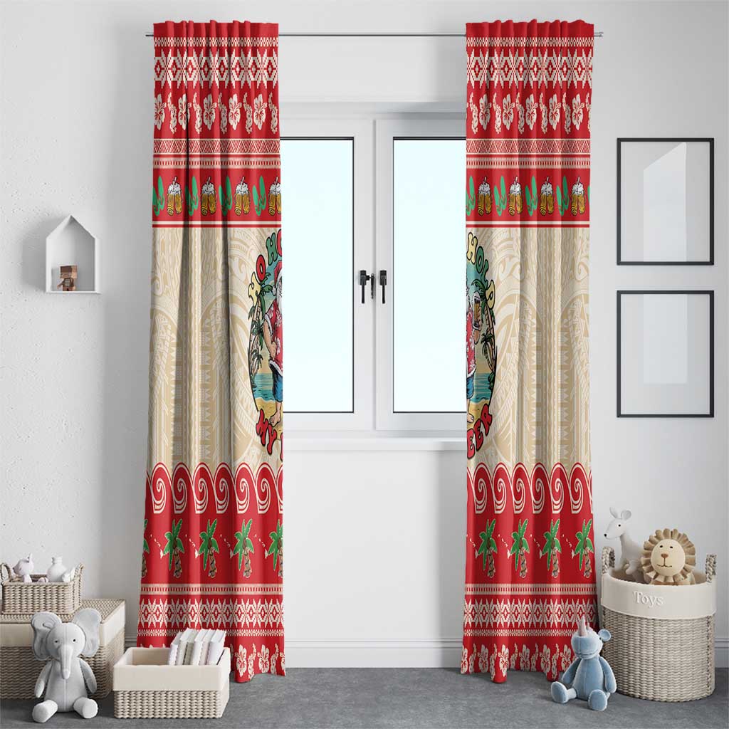 Mele Kalikimaka Hawaii Window Curtain Funny Beer-Loving Santa Hawaiian Tropical - Polynesian Pride