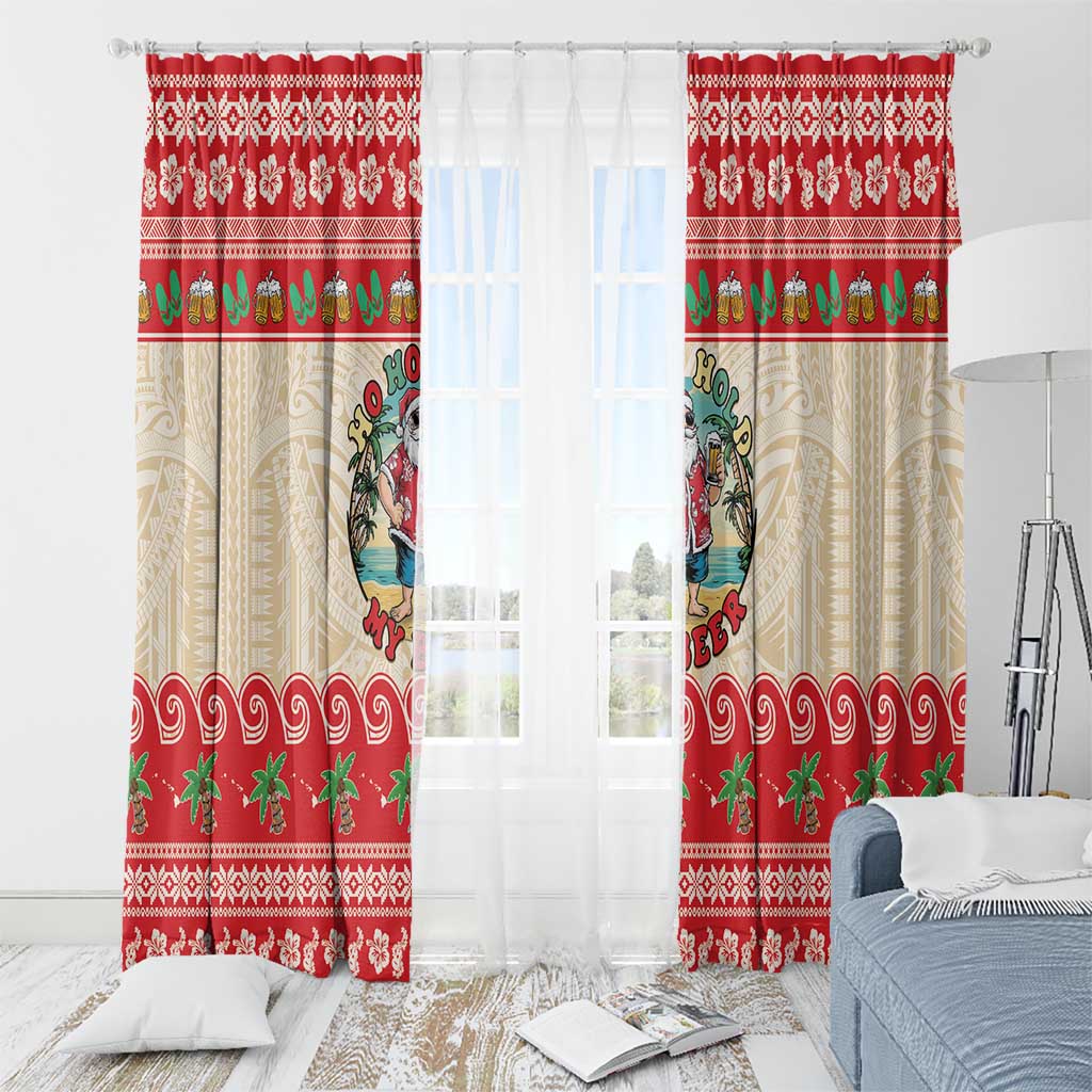 Mele Kalikimaka Hawaii Window Curtain Funny Beer-Loving Santa Hawaiian Tropical - Polynesian Pride
