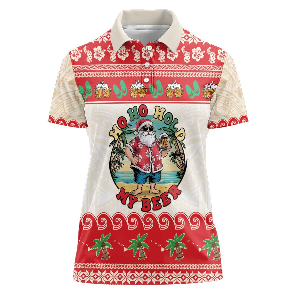Mele Kalikimaka Hawaii Women Polo Shirt Funny Beer-Loving Santa Hawaiian Tropical - Polynesian Pride
