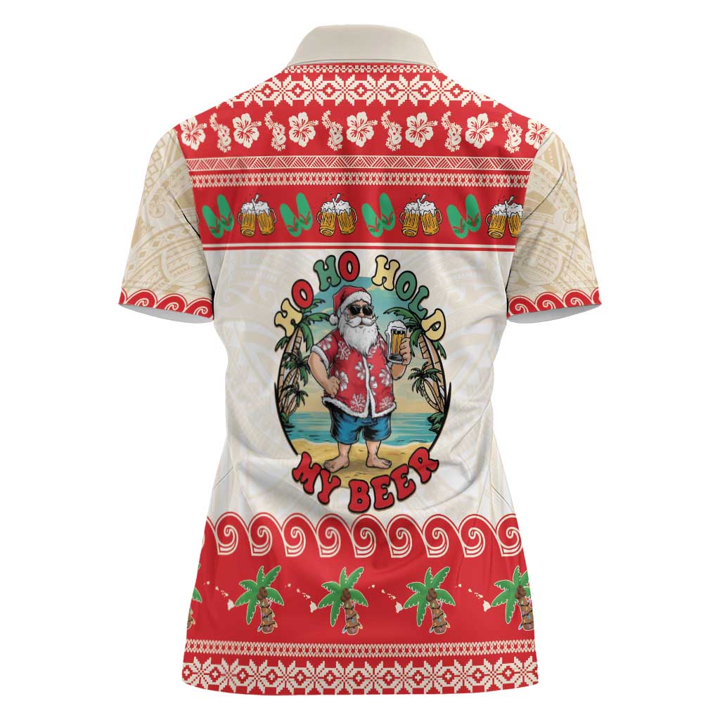 Mele Kalikimaka Hawaii Women Polo Shirt Funny Beer-Loving Santa Hawaiian Tropical - Polynesian Pride