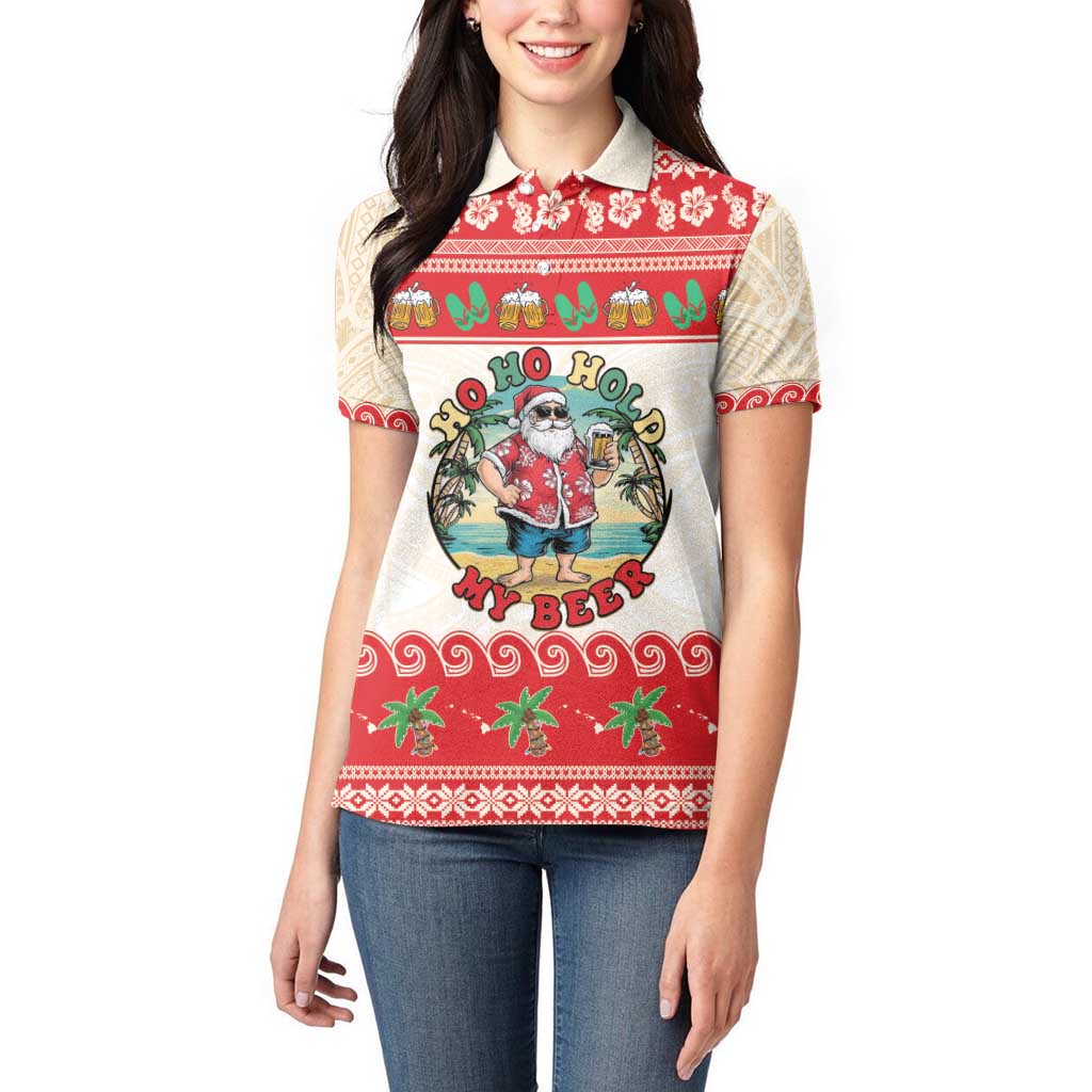 Mele Kalikimaka Hawaii Women Polo Shirt Funny Beer-Loving Santa Hawaiian Tropical - Polynesian Pride