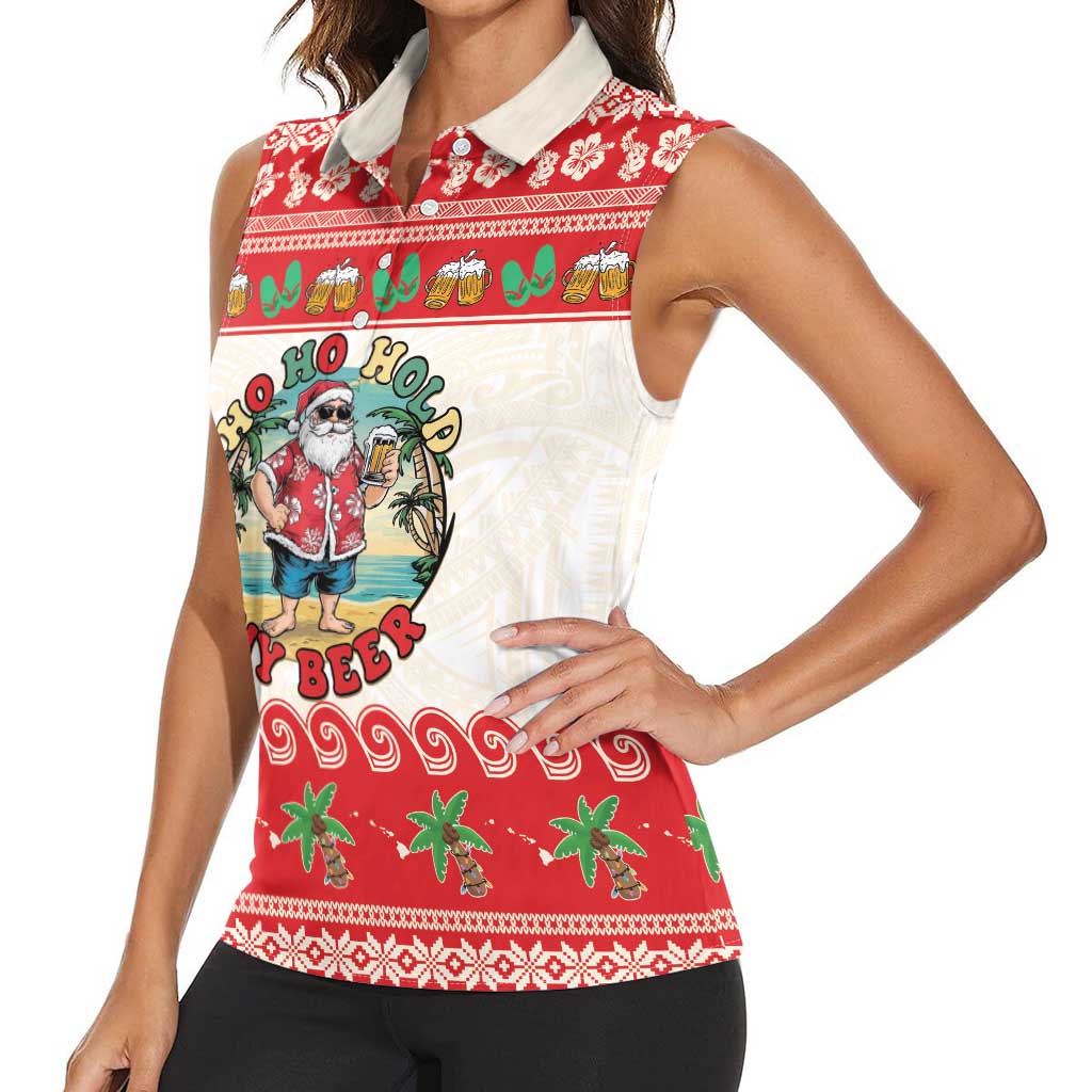 Mele Kalikimaka Hawaii Women Sleeveless Polo Shirt Funny Beer-Loving Santa Hawaiian Tropical - Polynesian Pride