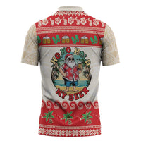 Mele Kalikimaka Hawaii Zipper Polo Shirt Funny Beer-Loving Santa Hawaiian Tropical - Polynesian Pride
