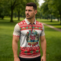 Mele Kalikimaka Hawaii Zipper Polo Shirt Funny Beer-Loving Santa Hawaiian Tropical - Polynesian Pride