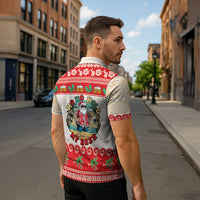 Mele Kalikimaka Hawaii Zipper Polo Shirt Funny Beer-Loving Santa Hawaiian Tropical - Polynesian Pride