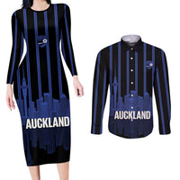 New Zealand Auckland Football Custom Couples Matching Long Sleeve Bodycon Dress and Long Sleeve Button Shirt Go City of Sails Est 2025 LT14 Black - Polynesian Pride
