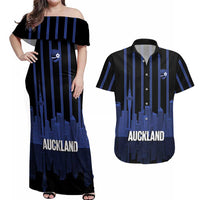 New Zealand Auckland Football Custom Couples Matching Off Shoulder Maxi Dress and Hawaiian Shirt Go City of Sails Est 2025 LT14 Black - Polynesian Pride