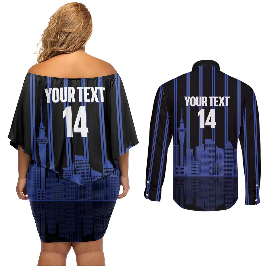 New Zealand Auckland Football Custom Couples Matching Off Shoulder Short Dress and Long Sleeve Button Shirt Go City of Sails Est 2025 LT14 - Polynesian Pride