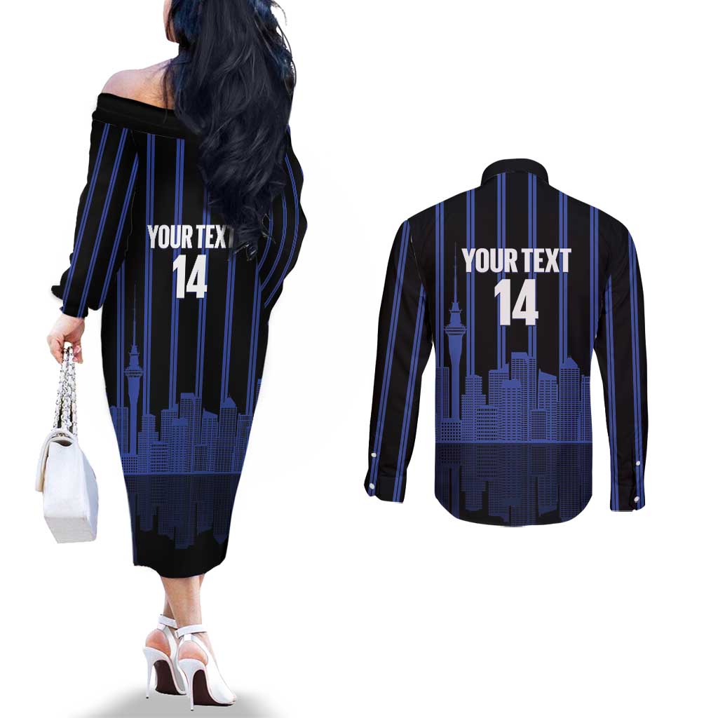 New Zealand Auckland Football Custom Couples Matching Off The Shoulder Long Sleeve Dress and Long Sleeve Button Shirt Go City of Sails Est 2025 LT14 - Polynesian Pride