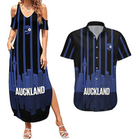 New Zealand Auckland Football Custom Couples Matching Summer Maxi Dress and Hawaiian Shirt Go City of Sails Est 2025 LT14 Black - Polynesian Pride