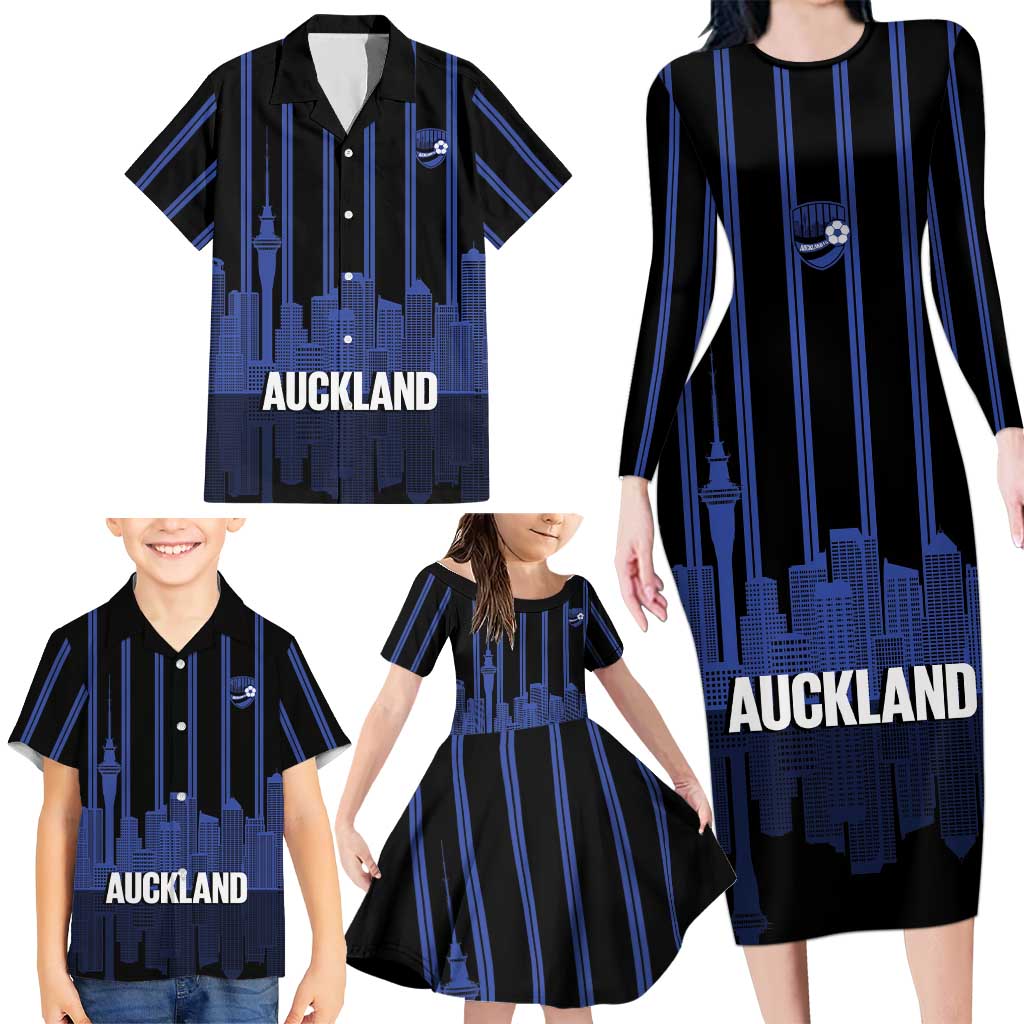 New Zealand Auckland Football Custom Family Matching Long Sleeve Bodycon Dress and Hawaiian Shirt Go City of Sails Est 2025