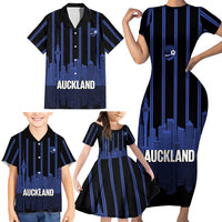 New Zealand Auckland Football Custom Family Matching Short Sleeve Bodycon Dress and Hawaiian Shirt Go City of Sails Est 2025 LT14 - Polynesian Pride